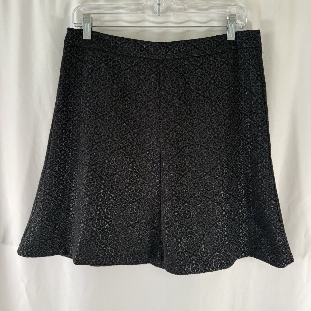 LOFT Mini Skirt Women's Medium Black Metallic A-Line Zip Back Lined